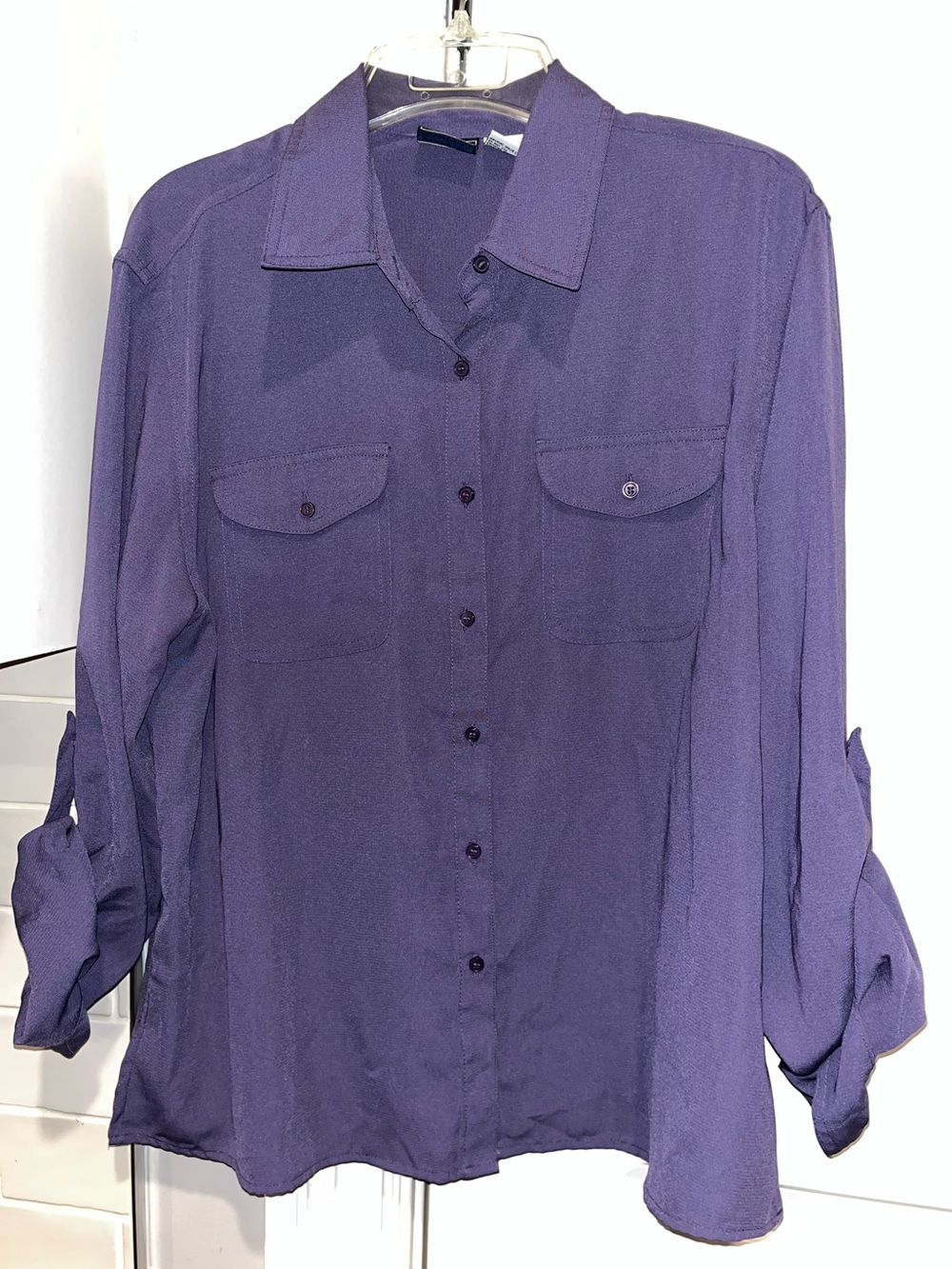 Laura Scott Women's Purple Button Down Long Sleeve Shirt chest utility Pockets L
